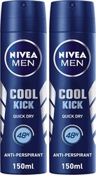 Nivea Men Cool Kick Fresh Scent Deodorant Spray, 150ml, 2 Pieces