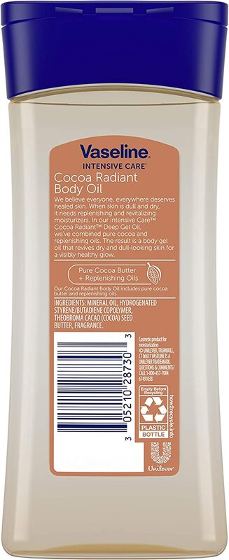 Vaseline Cocoa Radiant Intensive Care Body Gel Oil, 3 x 6.8oz