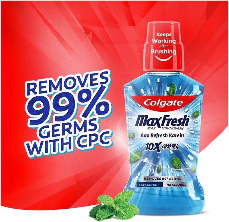 Colgate Max Fresh Peppermint Fresh Plax Antibacterial Mouthwash, 250ml, 4 Pieces