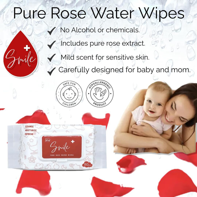 Smile+ 2-Piece Pure Rose & Pure Water Wipes, 160 Wipes