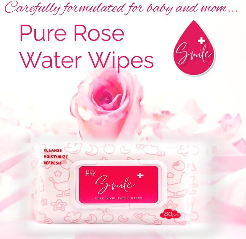 Smile+ 5-Piece Pure Rose Water Wipes, 50 Wipes
