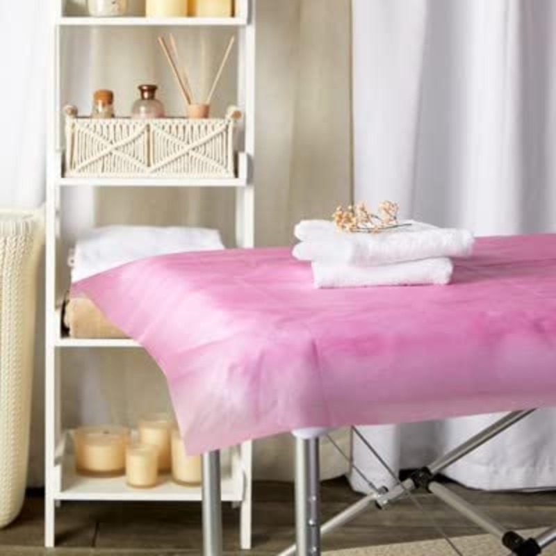 Disposable Non-Woven Bed Sheet Roll for Spa, Massage, Tattoo and Exam Tables, Pink, 80 x 180cm, 2 x 50 Sheets