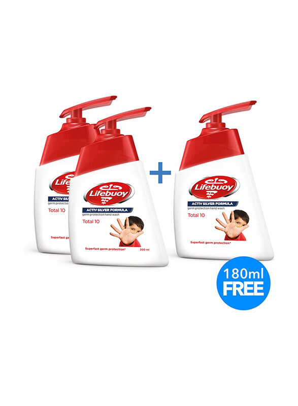 

Lifebuoy Anti-bacterial Liquid Hand Wash, 2 x 200ml + 180ml