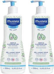 Mustela Gentle Cleansing Gel, Baby Hair & Body Wash with Avocado Perseose, 500ml, 2 Pieces
