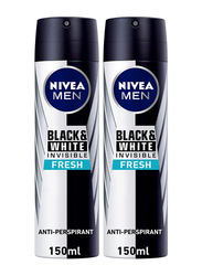 Nivea Men Black & White Invisible Fresh Antiperspirant Spray, 2 x 150ml