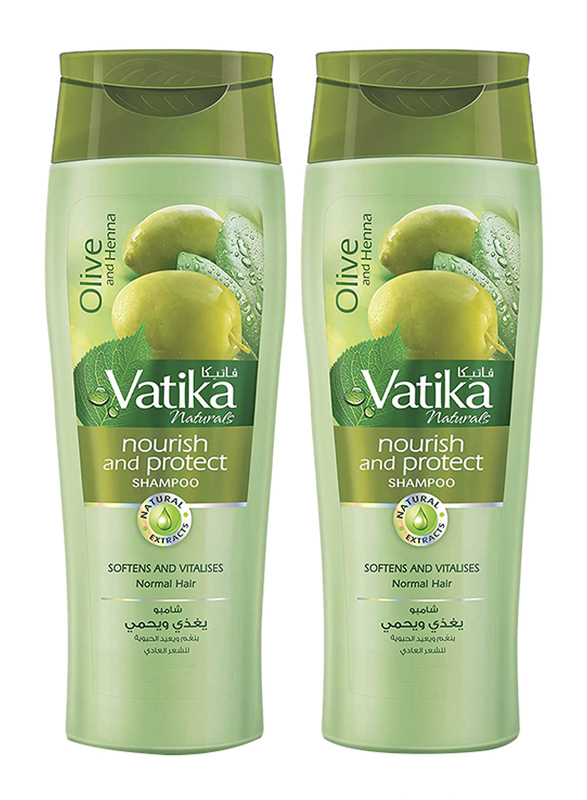 Vatika Naturals Nourish and Protect Shampoo Enriched with Olive and Henna, 2 Pieces x 200ml