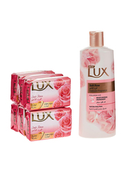 Lux Soft Touch Bar Soap, 170g, 6 Pieces, + Lux Soft Rose Antibacterial Liquid Handwash, 500ml