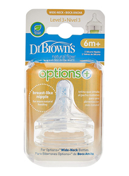 Dr. Browns 2-Piece Level 3 Wide Neck Silicone Nipple, Clear