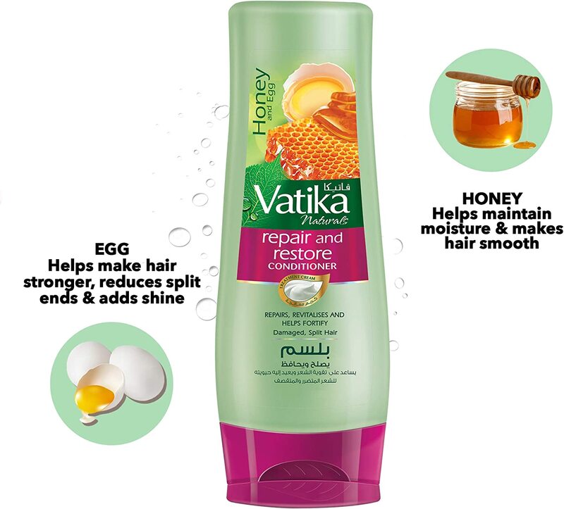 Vatika Naturals Repair and Restore Conditioner Enriched with Egg and Honey for Damaged Hair and Split-Ends, 400ml