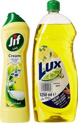 Lux Lemon Dishwash Liquid 1250ml + Jif Cream 450ml Set