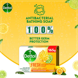Dettol Citrus & Orange Blossom Fragrance Fresh Anti-Bacterial Bathing Soap Bar, 4 x 165g