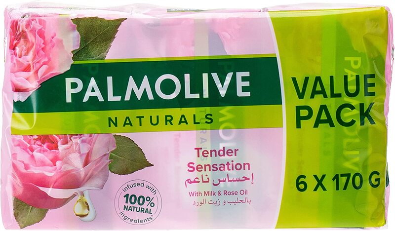 Palmolive Naturals Tender Sensation Bar Soap with Milk and Rose, 170gm, 6 Pieces