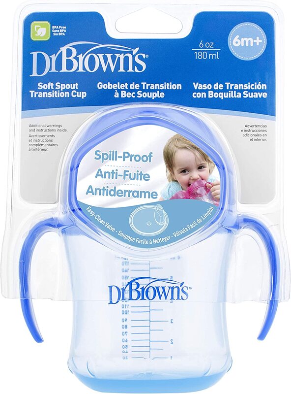 Dr. Browns Soft Spout Toddler Cup with Handles, 180ml, 6 Months +, Blue
