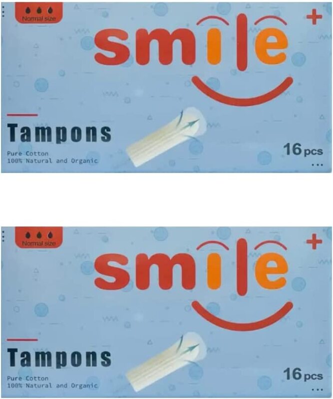 Smile Tampons 32pcs Pure Cotton 100% Natural and Organic Normal Size Pack of 2