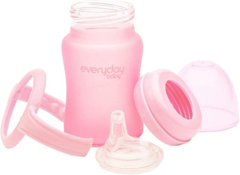 Everyday Baby Spill-free Silicone Coated Extra light BPA free Baby Glass Sippy Cup, 150 ml, Rose Pink