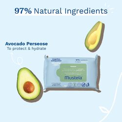 Mustela Ultra Soft Baby Wipes with Natural Avocado Perseose & Aloe Vera, Delicately Scented, 60 Pieces
