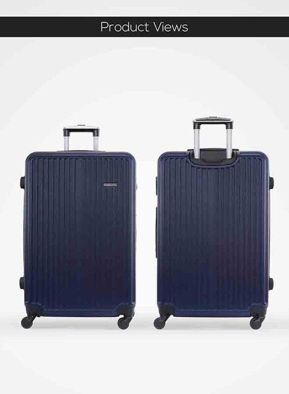 Para John Single Size Large Checked Travel Trolley Luggage Bag, Navy Blue