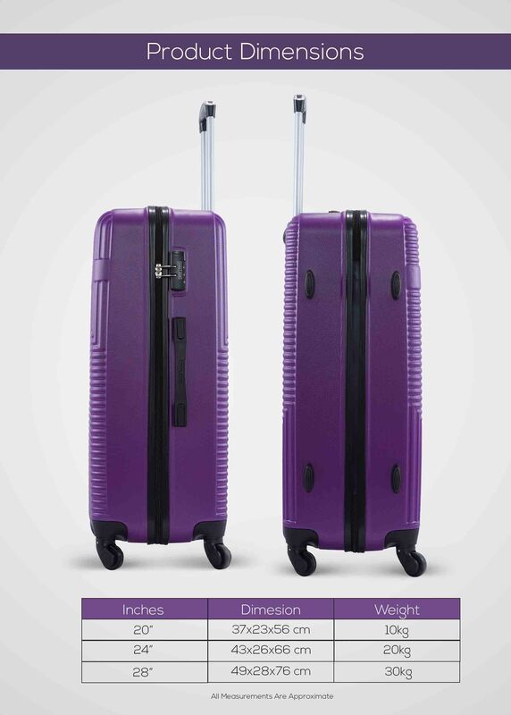 Para John 3 Pieces Lightweight ABS Hard Side Travel Luggage Trolley Bag Set with Lock Unisex, Purple
