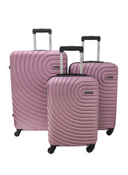 Para John 3 Pieces Hard Side ABS Luggage Trolley Set, Pink