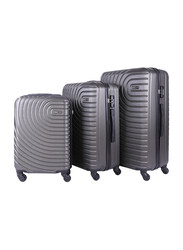 Para John 3 Pieces Hard Side ABS Luggage Trolley Set, Dark Grey