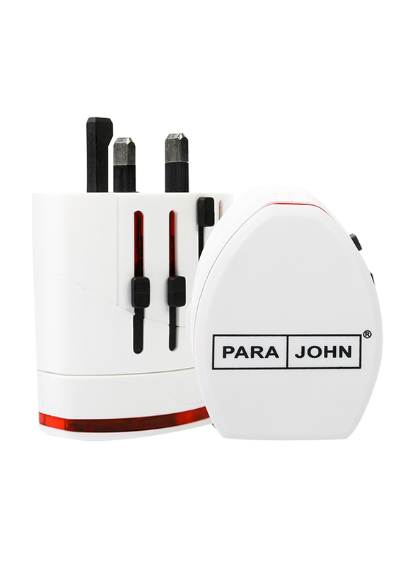 Para John Universal 2 USB Port Travel Adapter, White