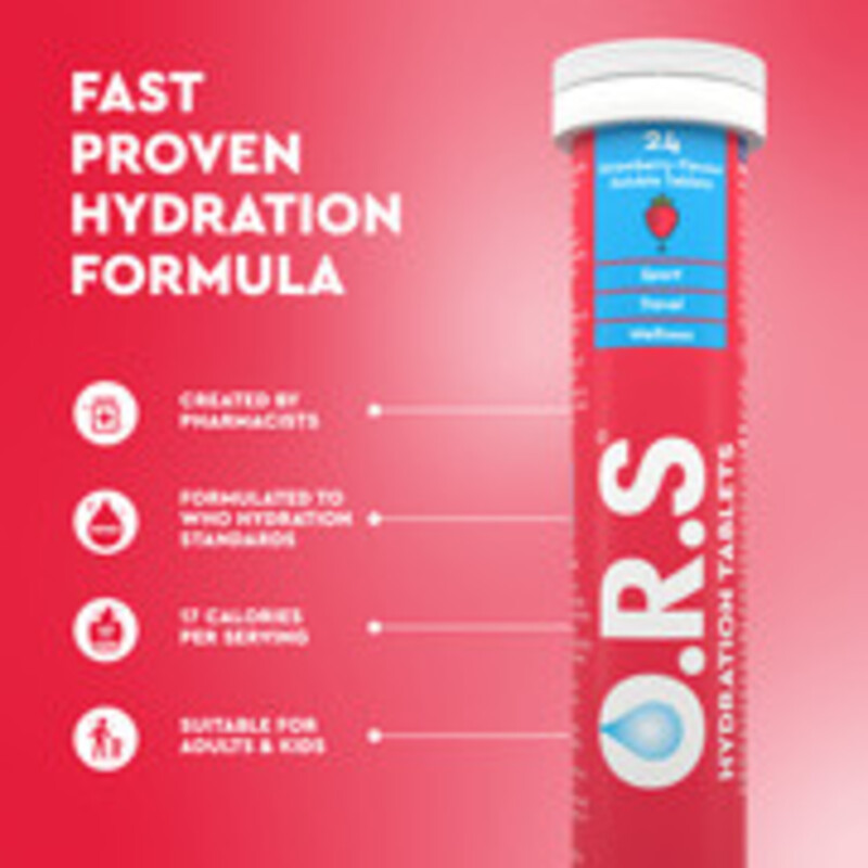 Ors Hydration Tablets With Electrolytes, Vegan, Gluten And Lactose Free Formula - Strawberry Flavour 24'S