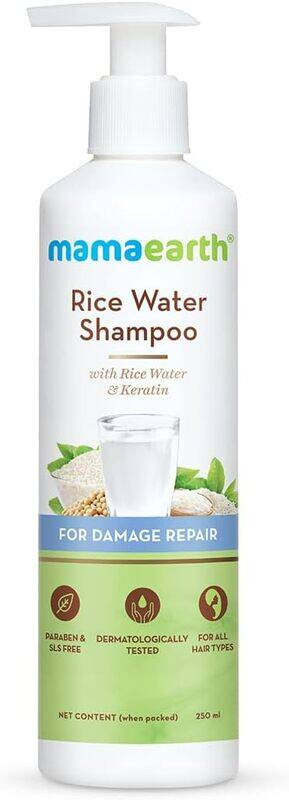 

Mamaearth Rice Water Shampoo With Rice Water & Keratin For Damaged, Dry and Frizzy Hair  250ml