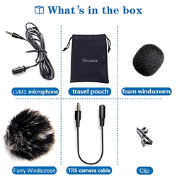 20FT Lavalier Microphone with 1 Windscreen Muff,Nicama LVM3 Lav Lapel Clip-On Mic for DSLR Camera Canon Nikon Camcorder Audio Recorders PC Podcast