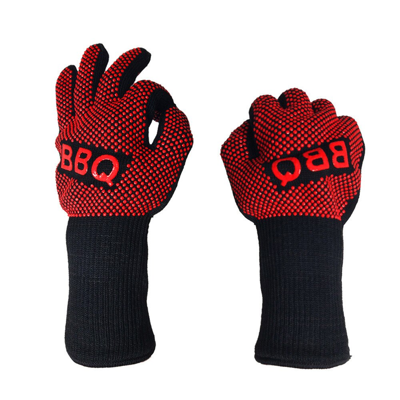 2Pcs Kitchen Fireproof Gloves Heat Resistant Thick Silicone Cooking Baking Barbecue Oven Gloves BBQ Grill Mittens red