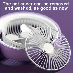 Cooling Mini Fan LED Lights Vertical 180° Horizontal 90° Rotation Silent Desk Fan Lamp Fan Desktop Personal Fan for Travel Table - White