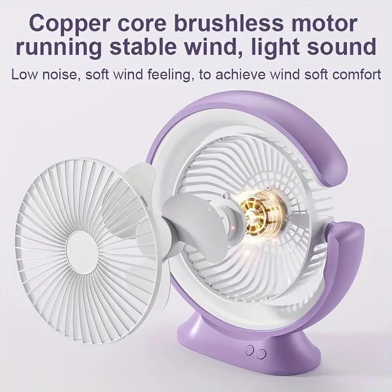 Cooling Mini Fan LED Lights Vertical 180° Horizontal 90° Rotation Silent Desk Fan Lamp Fan Desktop Personal Fan for Travel Table - White