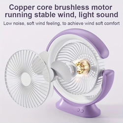 Cooling Mini Fan LED Lights Vertical 180° Horizontal 90° Rotation Silent Desk Fan Lamp Fan Desktop Personal Fan for Travel Table - White