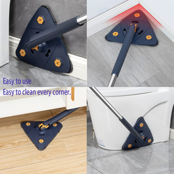 360 Degree Rotatable Adjustable Cleaning Mop, Extendable Triangle Wall Cleaner Mop,with Reusable Washable Mop Pads, Wall Cleaning Mop for Wall Ceiling Floor