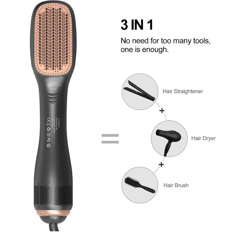 

Generic 2 In 1 Professional Hair Dryer Brush Negative Ion Blow Dryer Straightening Brush Hot Air Styling Comb Electric Hair Straightener Styler