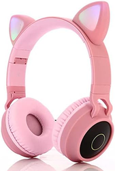 Cat Ears Wireless Bluetooth Kids Headphones, Cat Ears Bluetooth Over Ear Kitty Headphones Volume Limiting, LED Lights, Mic for iPhone/iPad/Kindle/Laptop/PC/TV