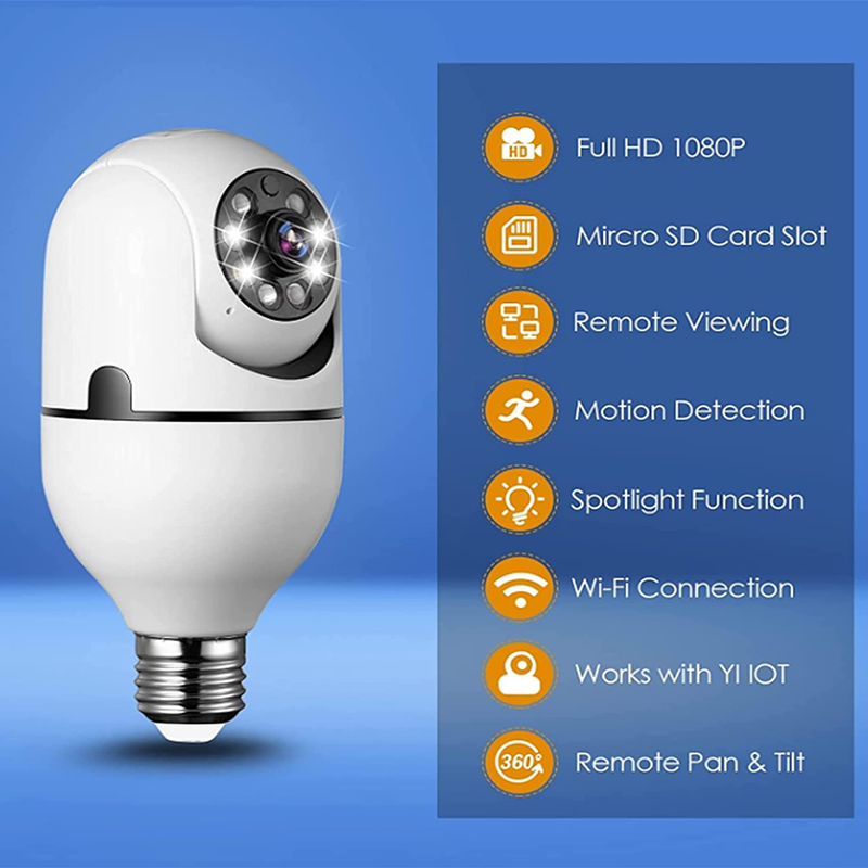 ecurity Light Camera V380 130W Dpi Smart Wireless WiFi Full Color Bulb Camera 2.4Ghz 360 Degree E27 Panoramic Ip Camera (No Sd Card)