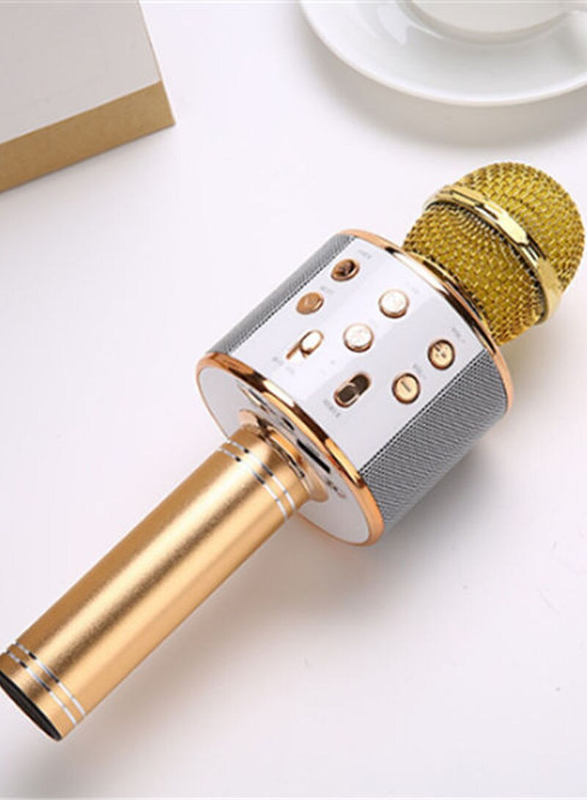 WS-858 Portable Wireless Karaoke Microphone Handheld Cellphone Karaoke Player Built-in BT HIFI Speaker Selfie 3-in-1 Rechargeable Li-battery Karaoke KTV MIC Machine