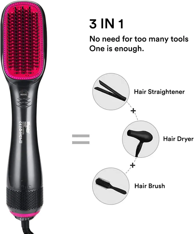3 In 1 Hair Dryer Brush, Blow Dryer & Volumizer Styler Hot Air Brush, Negative Ionic Electric Hair Curler Straightener Brush - One Step Hair Straightener 1200W 3 Speeds