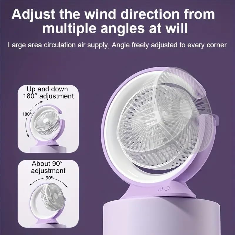 Cooling Mini Fan LED Lights Vertical 180° Horizontal 90° Rotation Silent Desk Fan Lamp Fan Desktop Personal Fan for Travel Table - White