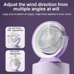 Cooling Mini Fan LED Lights Vertical 180° Horizontal 90° Rotation Silent Desk Fan Lamp Fan Desktop Personal Fan for Travel Table - White