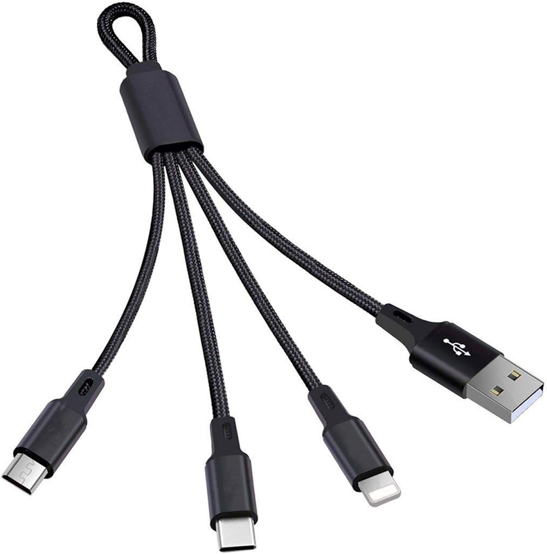 Multi USB Charging Cable, 18cm 3 in 1 Mutiple USB Charger Cable with 8Pin Lightning/USB Type C/Micro USB Connector