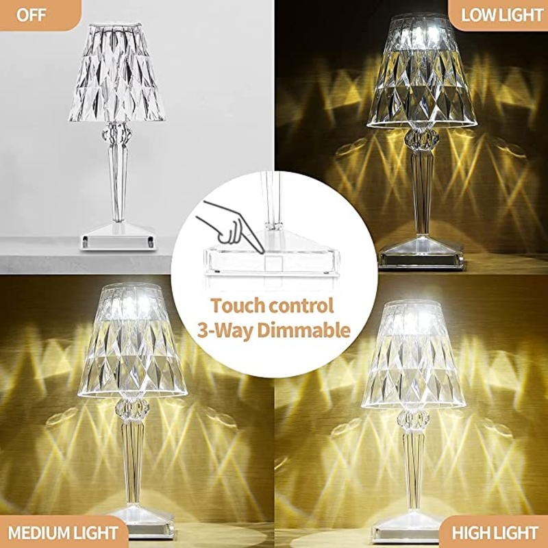 Crystal Table Lamp, LED Night Light Bedside Lamp with USB Charging Port,Acrylic Touch Control Crystal LampDecoration Desk Nightstand Lamps,Decorative Lamp for Living Room Bedroom