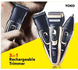 YOKO 3 in1 Rechargeable Hair Clipper with Shaver & Nose Trimmer