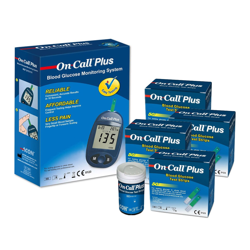 

On Call Plus Blood Glucose Monitoring System with 4 Packs Blood Glucose Test Strips 50 Count Each