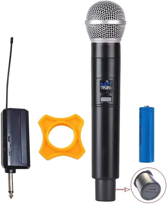 Mike Music Wireless Microphone, Mic with Rechargeable Receiver (Work 3-6hs), 160ft Range, for Karaoke Machine, Amplifier Speaker, Mixer, Speech, Church, Interview(wireless microphone 1 drag 1, Black)