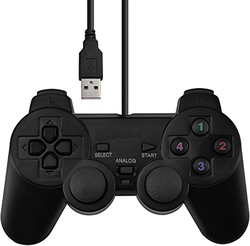 USB Dual Shock Joystick Gamepad Gaming Controller Double Vibration Feedback Motors for PC Computer Laptop Window (Black)