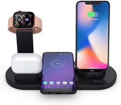 6-in-1 Wireless Charger, Fast Wireless Charging Station with 360° Rotatable Charger Dock for Apple Watch/AirPods/Pencil, iPhone Series/Micro/Type C Phones and Galaxy Series