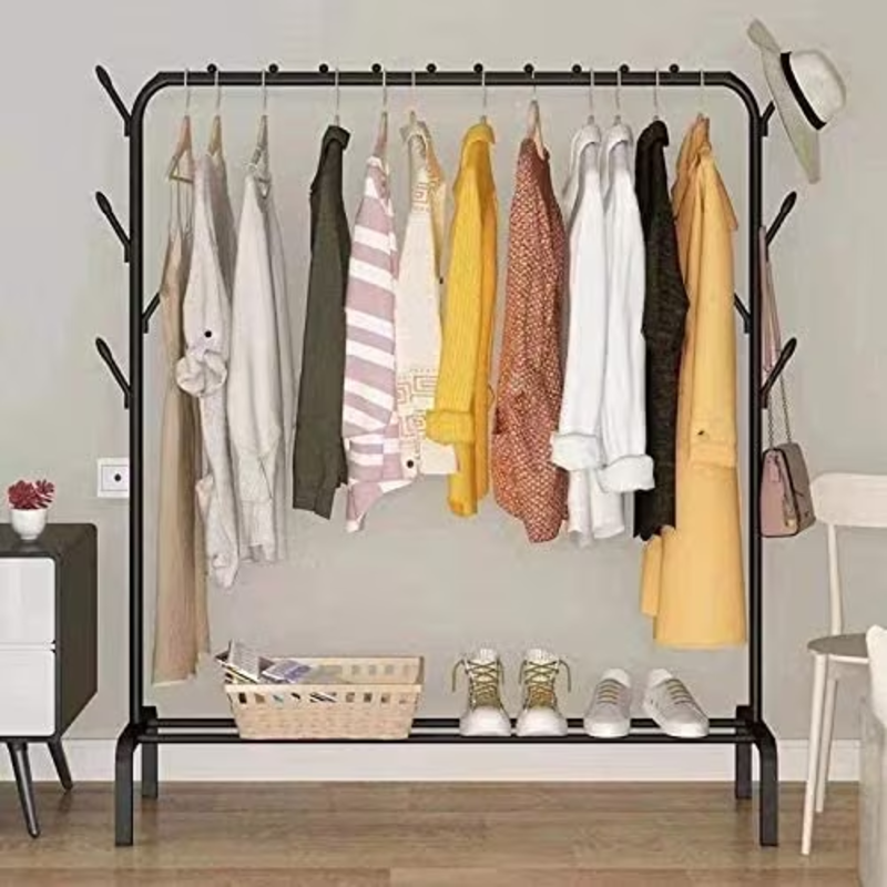 Garment Cloth Rack, Clothes Hanger Stand Clothes Dryer Rail With Branch Hook Large Bottom Storage Space For Shoes Clothes Jacket Umbrella Hats Scarf Handbags