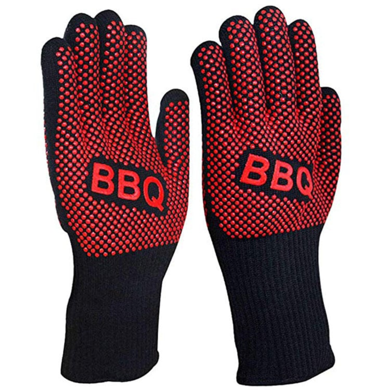 2Pcs Kitchen Fireproof Gloves Heat Resistant Thick Silicone Cooking Baking Barbecue Oven Gloves BBQ Grill Mittens red