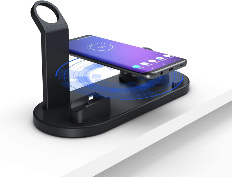 6-in-1 Wireless Charger, Fast Wireless Charging Station with 360° Rotatable Charger Dock for Apple Watch/AirPods/Pencil, iPhone Series/Micro/Type C Phones and Galaxy Series